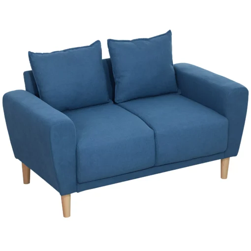 Dvivietė Sofa su 2 Pagalvėlėmis | Minkšta Aksominė Sofa su 51 cm Giliomis Sėdynėmis, Mediniu Rėmu, Skirta Svetainei, Miegamajam ir Biurui, 133 x 73 x 81 cm, Mėlyna