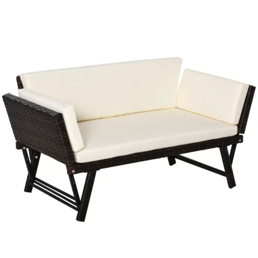 Poliratano sodo sofa, 2 sėdimų vietų sodo baldai, sulankstomi porankiai 129 x 63 x 67 cm