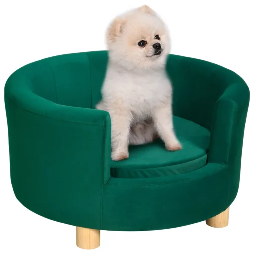Elegantiška sofa šunims su minkštu užvalkalu ir medinėmis kojomis, 65x64x37cm