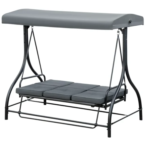 Holivudo Sūpynės su Atsilenkimo Funkcija | 3 Vietų Sodo Sūpynės su Reguliuojamu Stogeliu, Keliamoji Galia Iki 240 kg, Skirtos Sodui ir Terasai, 195x117x175 cm, Tamsiai Pilkos Spalvos