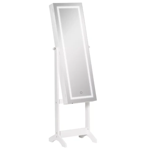 Papuošalų spintelė su LED veidrodžiu ir reguliuojamu kampu, 46x36,5x151,5 cm, balta