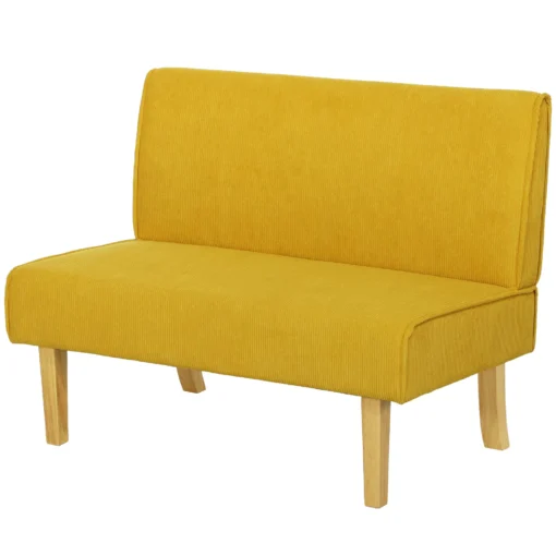 2 Vietų Sofa su Medinėmis Kojomis | Velvetinės Išvaizdos Minkšta Sofa, Skirta Miegamajam ir Svetainei, 110 x 62 x 85 cm, Geltona