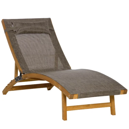 Saulės gultas su reguliuojamu atlošu, oro sąlygoms atsparus gultas iki 120 kg, rudos spalvos, 182 x 64 x 71 cm