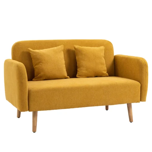 Dvivietė sofa su pagalvėlėmis, geltona 130 x 70 x 80 cm
