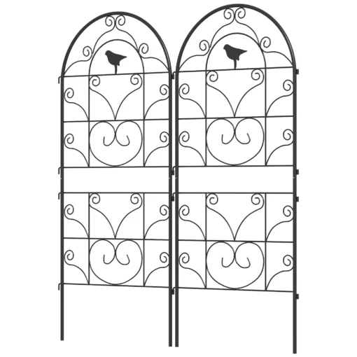 Outsunny grotelės metalinis 2 nerūdijančio plieno kopėtėlių rinkinys su paukščio dizainu vijokliniams augalams 50x120 cm grotelės kambariniams augalams augalų grotelės pomidorams gėlėms vijokliniams augalams juodos spalvos