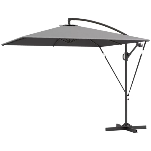"Outsunny" konsolinis skėtis Ø260 cm skėtis su apsauga nuo UV spindulių 50+, nepraleidžiantis vandens, su stoveliu, dangčiu, rankenėle, apsauga nuo vėjo, turgaus skėtis, pakreipiamas sodo skėtis balkonui, terasai, pilkos spalvos