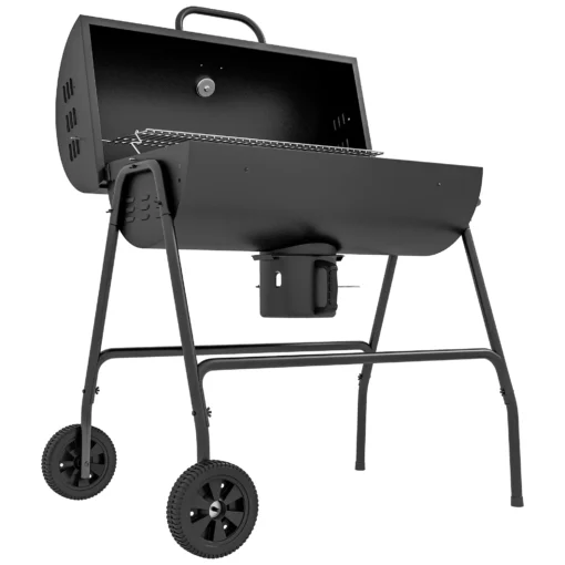 Medžio anglių kepsninė iš metalo BBQ rūkykla su dangčiu, termometru, ratukais 95x71,5x102 cm