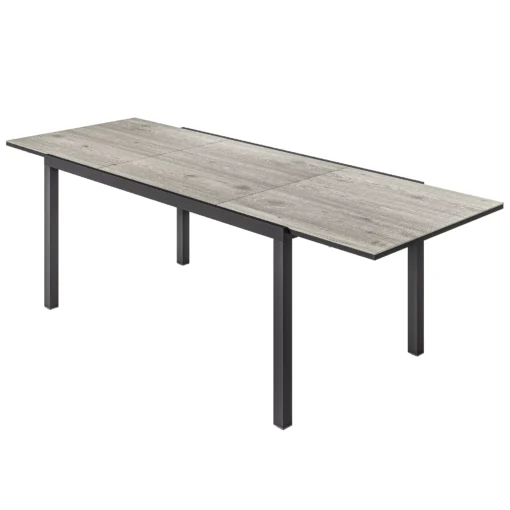 Outsunny Ištraukiamas Sodo Stalas Valgomojo Stalas 6-8 asmenims, 160/240 x 90 cm Aliuminio Balkono Stalas Medžio Išvaizda, Atsparus Oro Sąlygoms Terasos Stalas Lauko Bufeto Stalas Sode, Terasoje, Balkone, Pilka
