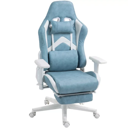 Ergonomiška žaidimų kėdė su atsilenkimo funkcija ir atrama kojoms, mėlyna, iki 120kg