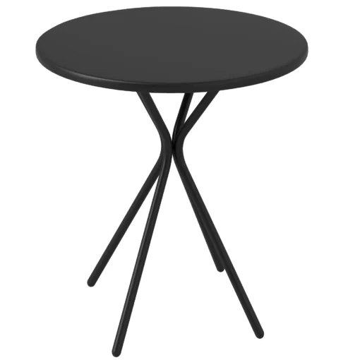 "Outsunny" sodo stalas Ø60 x 70 cm, oro sąlygoms atsparus plieninis balkono stalas, apvalus valgomojo stalas su kojų pagalvėle lauko stovyklavimo stalo stalas, lauko stalas sodo terasai balkonui, juodas