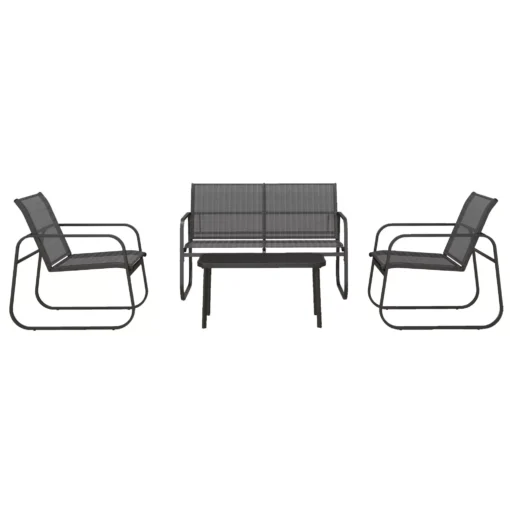 Lauko baldų komplektas iš 4 dalių, su 1 dviviete sofa, 2 kėdėmis, 1 kavos staliuku