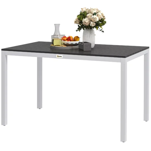 Outsunny sodo stalas, aliuminio, 120x70 cm, atsparus oro sąlygoms, balkono stalas su medžio imitacija, neslystantis, bufeto stalas, kempingo stalas 4-6 asmenims, terasos stalas, lauko valgomasis stalas sodui, balkonui, juodas