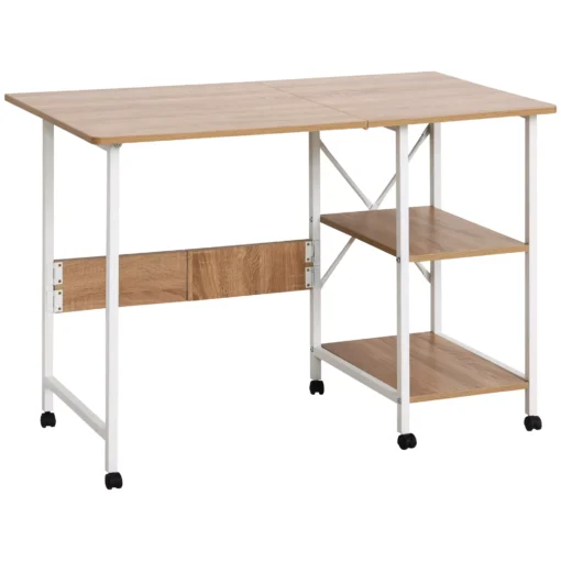 Mobilus stalas ant ratukų, šoninis stalas, MDF, natūralus, 107x55x76cm