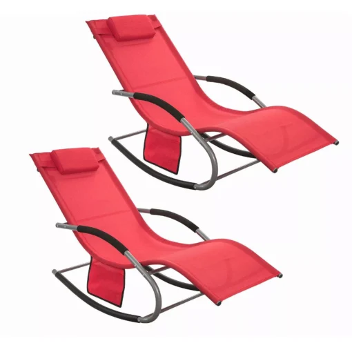 2 x supamasis krėslas, saulės gultas, lauko baldai, raudona, OGS28-Rx2