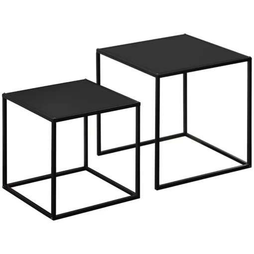 Modernaus dizaino 2 kavos staliukų rinkinys, plieninis rėmas, iki 10 kg, juodas, 120x59x45cm