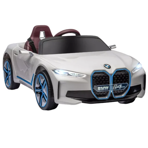 Vaikiškas elektrinis automobilis 12V, 3-5km/h, su valdymo pulteliu, muzika, šviesomis, baltas