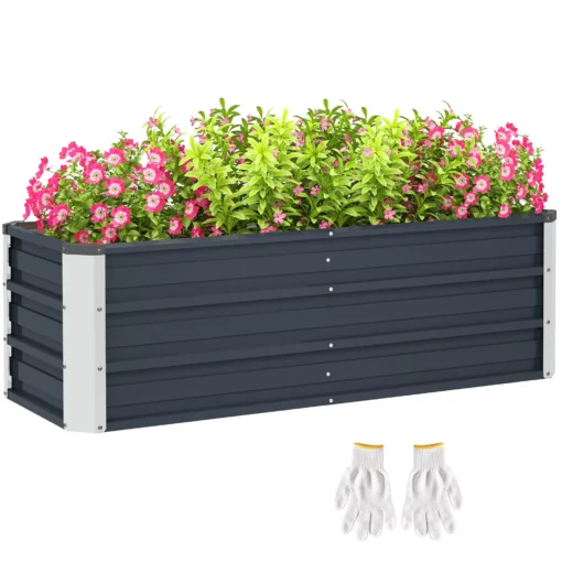 Plieninė pakelta sodo lysvė su pirštinėmis - pilka 125 x 47 x 40 cm