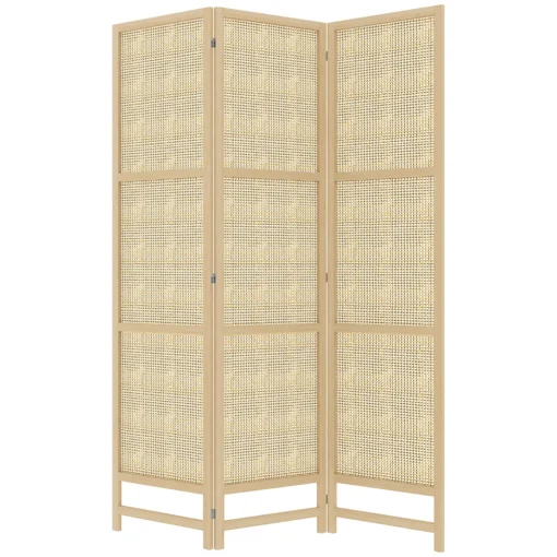 3 Dalių Širma 135 x 180 cm | Sulankstoma Kambario Pertvara iš PP Rotango | Privatumo Sienelė, Gamtos Stilius