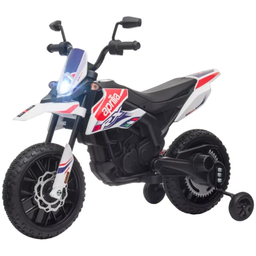 Vaikiškas Elektrinis Motociklas 12V | Su Muzika, 6 km/val., Nuimami Mokomieji Ratai, 12 colių Plastikinės Padangos, Skirtas 3-8 Metų Vaikams Iki 30 kg, Baltas
