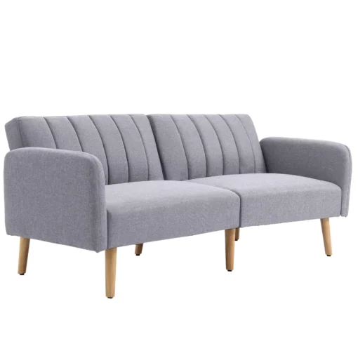 Skandinaviško Dizaino Sofa-Lova 2 Asmenims | 3 Padėčių Reguliuojamas Atlošas, Gumos Medžio Kojos, Lininis Audinys, Pilka