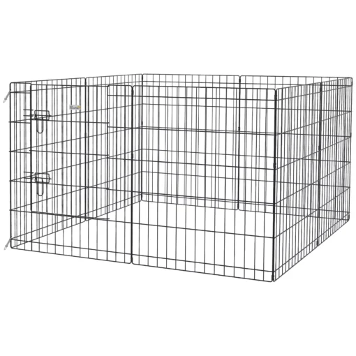 Aptvaras šuniukams 76 cm, 8-TLG su užraktu, metalinis, juodas