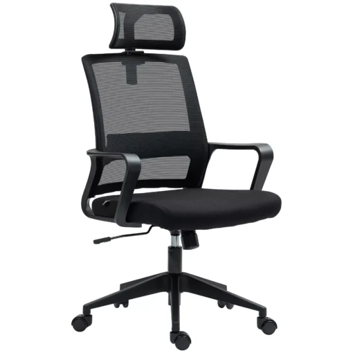 Ergonomiška biuro kėdė su porankiu, galvos atlošu, supimo funkcija, juoda