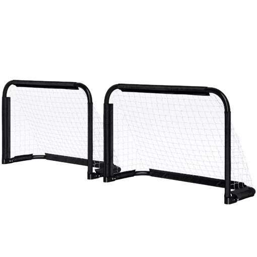 Futbolo Vartai 2 Sulankstomų Rinkinys su Metaliniu Rėmu | Skirtas Vaikams ir Suaugusiesiems, Sodo, 90 x 36 x 60 cm, Juodi