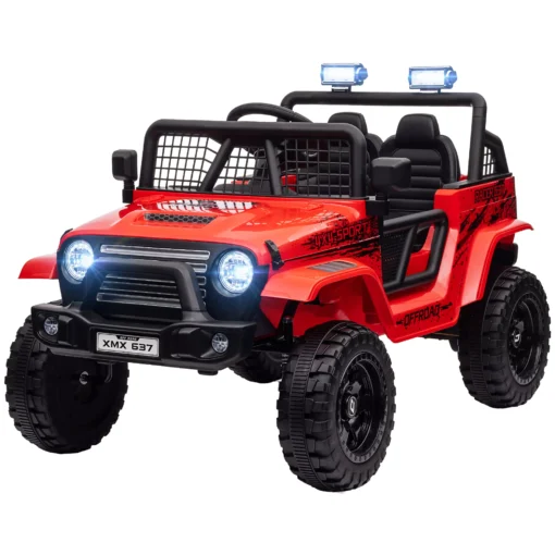 Elektrinis vaikiškas automobilis, 12 V 3-5 km/val. visureigis su muzikine jungtimi, 2.4G nuotolinio valdymo pulteliu, žibintais, garso signalu, 3-6 metų vaikams, raudona
