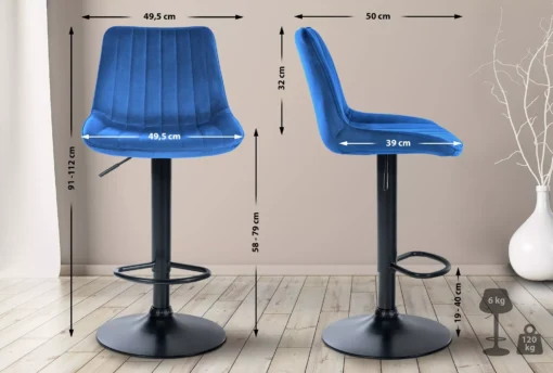 2 "Toni" aksominių baro kėdžių rinkinys juodos spalvos
