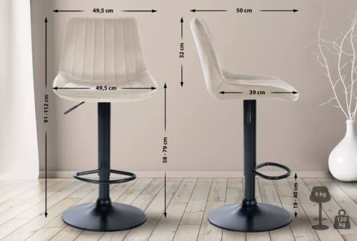 2 "Toni" aksominių baro kėdžių rinkinys juodos spalvos