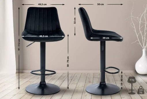 2 "Toni" aksominių baro kėdžių rinkinys juodos spalvos