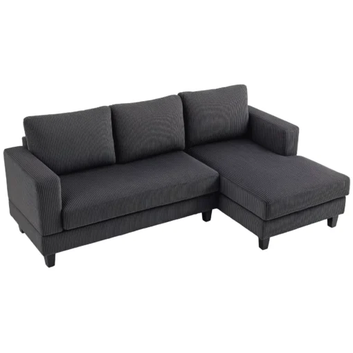 HOMCOM Kampinė sofa su šezlongu, 3 vietų, L formos, paminkštinta, su korduro atrodančiu audiniu, didelio tankio putplasčiu, iki 400 kg, skirta svetainei, miegamajam, 214 x 134 x 87 cm, tamsiai pilka