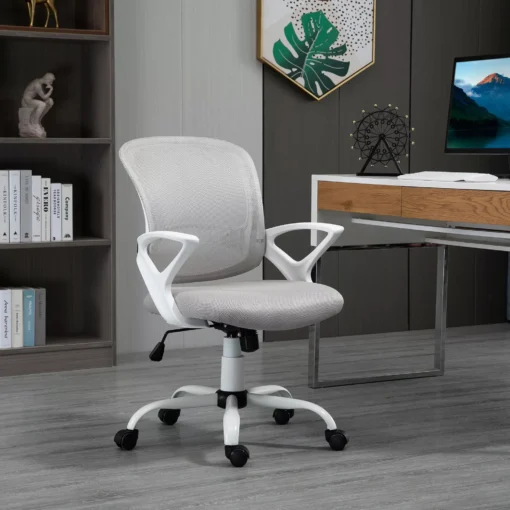 Vinsetto biuro kėdė, ergonomiška tinklinė rašomojo stalo kėdė, reguliuojamo aukščio pasukama kėdė su linine išvaizda, kompiuterio kėdė biurui, pilka