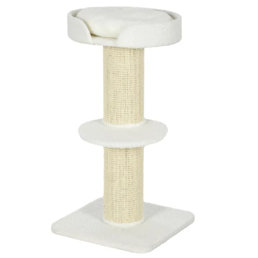 PawHut draskyklė 91 cm aukščio kačių bokštas su sizalio stulpais, platforma, pagalve, kelių aukštų kačių draskyklė, laipiojimo medis, vidutinėms katėms, kreminės baltos spalvos
