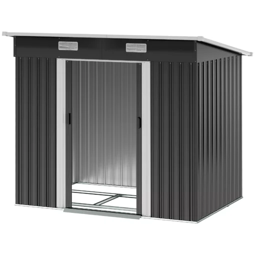 Outsunny Metalinis sandėliukas įrankiams 2,3 m², 207 x 130 x 182 cm, su vienšlaičiu stogu, langu, pamatu, stumdomomis durimis, atsparus oro sąlygoms, sodo namelis, skirtas lauko ir sodo sandėliavimui, juodas