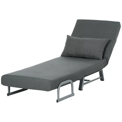 HOMCOM 3 viename miegamasis krėslas, miegamoji sofa su lovos funkcija, dekoratyvinė pagalvėlė, sulankstomas poilsio krėslas su reguliuojamu atlošu ir porankiais, gultas su lino apdaila, svetainei, tamsiai pilkas