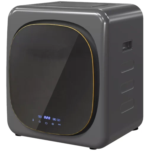 HOMCOM Mini džiovyklė su 6 programomis, LED jutikliniu ekranu, 4 kg, iki 60℃, 800W, pastatoma arba montuojama ant sienos, su išmetimo sistema ir apsauga nuo perkaitimo, drabužių džiovyklė, pilka