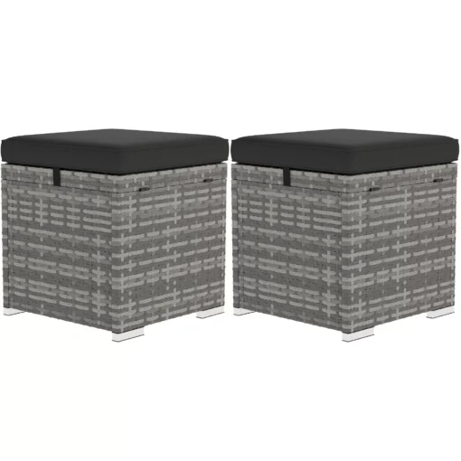 2 rotango lauko pufų komplektas 120 kg, 40x40x41cm, tamsiai pilka