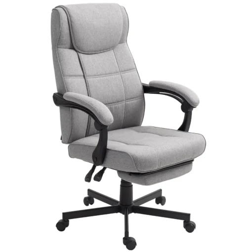 HOMCOM Ergonominė biuro/vadovo kėdė su masažo funkcija, atlenkimu ir kojų atrama, reguliuojamo aukščio, pasukama 360°, lino išvaizdos, pilka