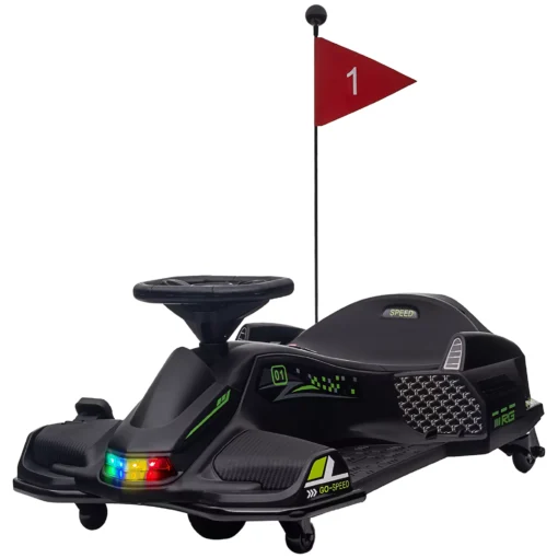 HOMCOM Vaikų Elektrinis Gokartas 12 V 3-8 km/h Drifto Kartas su Drifto režimu, Lėtuoju paleidimu, Gokartas su šviesomis, muzika, saugos diržu, vaikiška transporto priemonė 8-12 metų vaikams, juoda