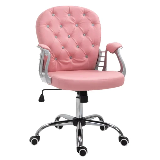 Ergonomiška minkšta kompiuterio kėdė - rožinė spalva, PU, 59,5 x 60,5 95-105 cm
