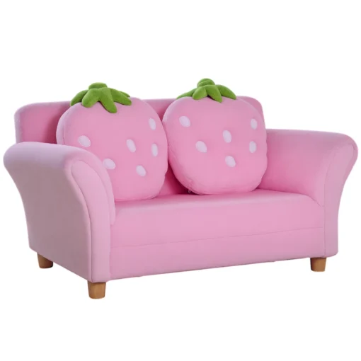 Vaikiška sofa braškių spalvos vaikų kambariui 90 x 53 x 48 cm