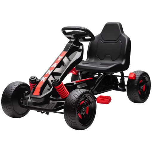 AIYAPLAY Gokart su pedalais, automobilis vaikams su stabdžiais, neslystančiais ratais, metaliniu rėmu, 3-6 metukams, raudonas