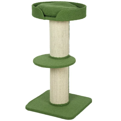 PawHut Katės medis 91cm Žaidimų medis su katės lova, platforma avikailis Žalias