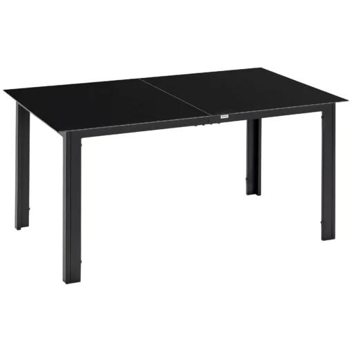 Sodo valgomojo stalas 6 asmenims, terasos stalas su stikliniu stalviršiu - juodas 150 x 90 x 74 cm