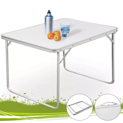 Kempingo stalas baltas aliumininis 80x60x70cm sulankstomas