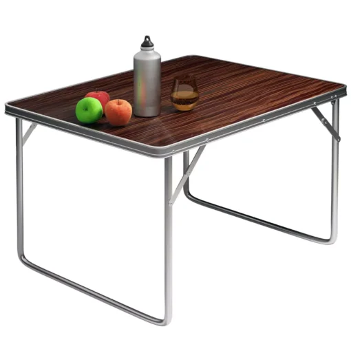 Stovyklavimo stalas medžio imitacijos aliumininis 80x60x70cm sulankstomas