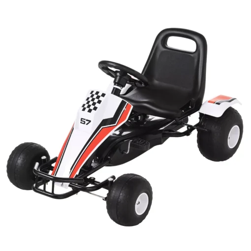 Go Kart vaikams su pedalais ir stabdžiais, plieninės konstrukcijos, balta, 104x66x57 cm